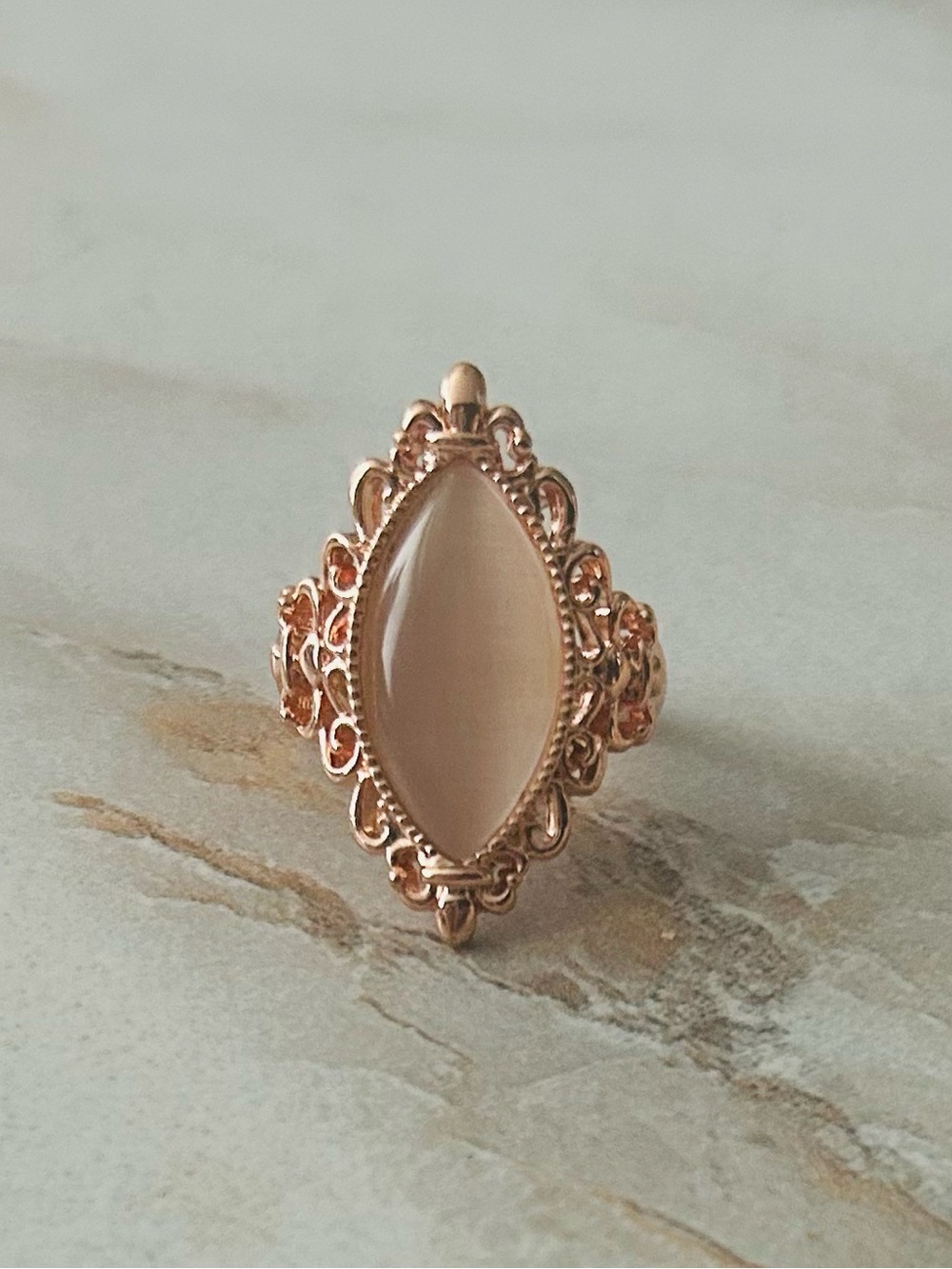 Unbranded Copper Toned Filigree Ring with Champagne Cabochon